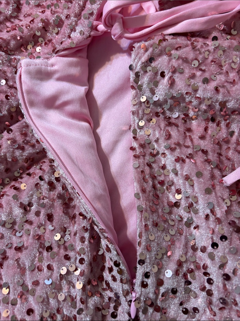 Pink Sequin Party Dress Layered Skirt Spaghetti Straps and Lace Back
Size 20 - Picture 6 of 6